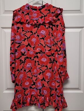 Who What Wear Red Purple Floral Ruffle Dress Cottagecore Prairie Size M Lined